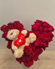 Boeket Hart 50cm rode rozen en beer - Afbeelding 2